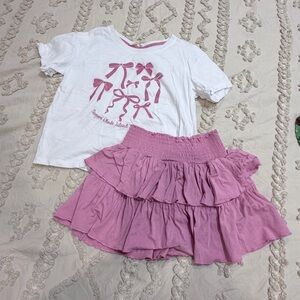 Girls Pink Tiered Ruffle Skirt with Smocked Waist